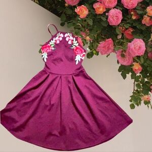 B Darlin Purple Pleated Embellished Halter Dress